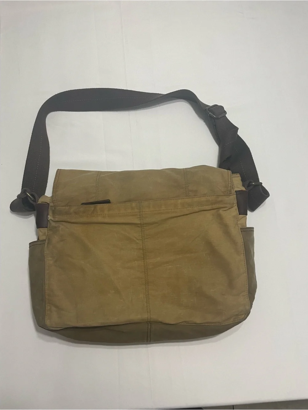 Vintage Fossil Tan Canvas Messenger Bag with Leather Trim Y2K Style